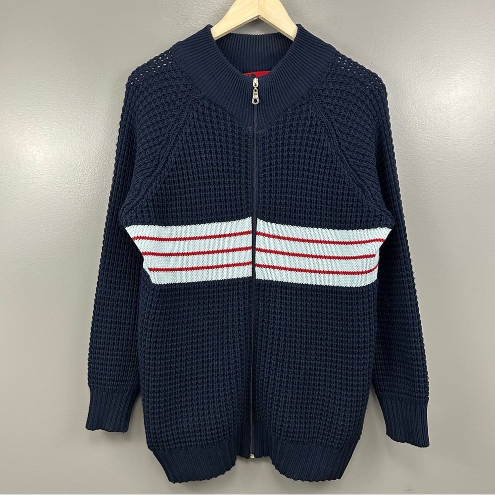 Bokura Jeans Argentina Navy Blue Wool Blend Knit Zip-Up Sweater Size Medium - Picture 3 of 12